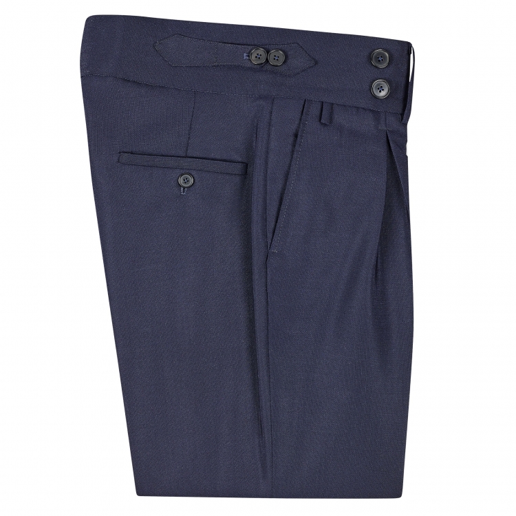 SSM-TR1 - Pantalon bleu marine taille haute / pinces inversées - 56% Mohair Karoo 44% laine légere Loro Piana