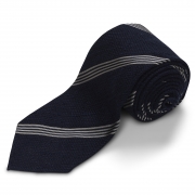 cravate rayée en grenadine de soie donegal – bleu marine / beige