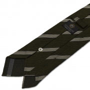 cravate rayée en grenadine de soie donegal – vert armée / beige