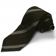 cravate rayée en grenadine de soie donegal – vert armée / beige