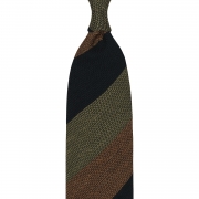 cravate rayée en grenadine de soie donegal – vert forêt / beige / rouille