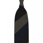 cravate rayée en grenadine de soie donegal – marron / beige / denim
