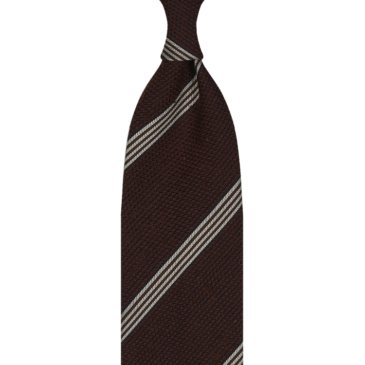 cravate rayée en grenadine de soie donegal marron / beige