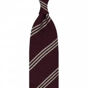 Cravate rayée en shantung de soie bordeaux et beige, roulée à la main