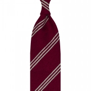 Cravate rayée en shantung de soie rouge et beige, roulée à la main