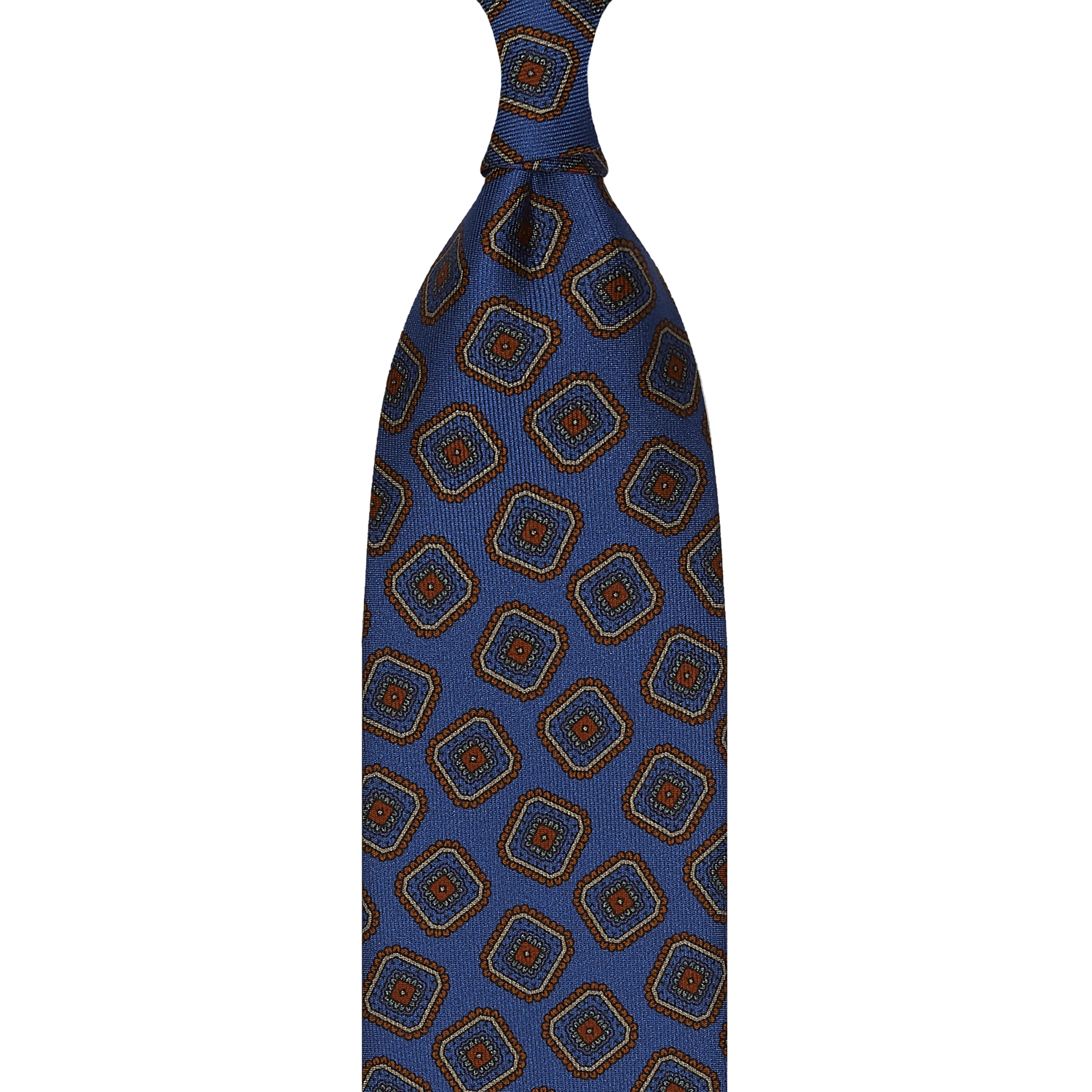 cravate en twill de soie bleu émeraude - motifs diamants imprimés à la main