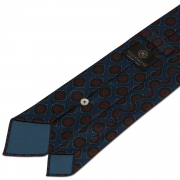cravate à imprimé mosaïque en twill de soie bleu océan et orange brûlé