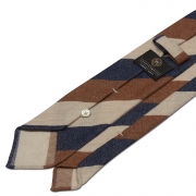 cravate à triple rayures en cachemire – marron fauve / Ivoire /Bleu Denim