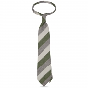 cravate à rayures larges en soie / lin / coton - Ivoire / Vert / Gris
