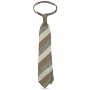 cravate à rayures larges en soie / lin / coton - Ivoire / Beige / Gris