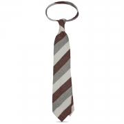 cravate à rayures larges en soie / lin / coton - Ivoire / Bordeaux / Gris
