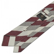 cravate à rayures larges en soie / lin / coton - Ivoire / Bordeaux / Gris