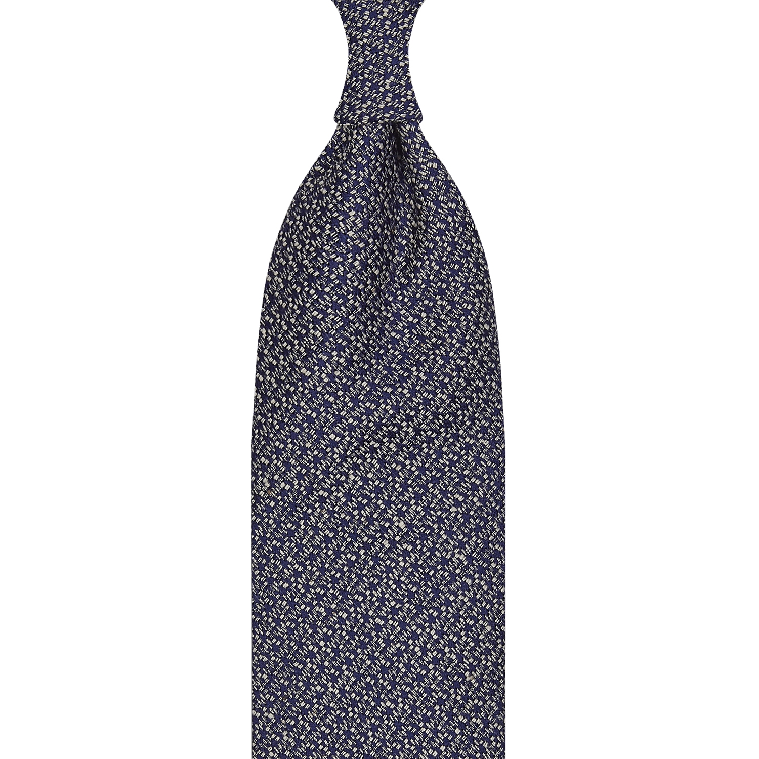 cravate classique non doublée en soie Tussah - bleu marine / blanc moucheté