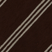 Cravate rayée en shantung de soie marron et beige, roulée à la main