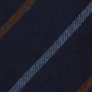 cravate en cachemire bleu marine à rayures bleu clair et rouille