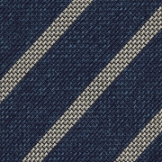 cravate à rayures en grenadine - Bleu de Prusse / Beige