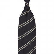 cravate à rayures en grenadine de soie garza grossa - bleu marine / beige