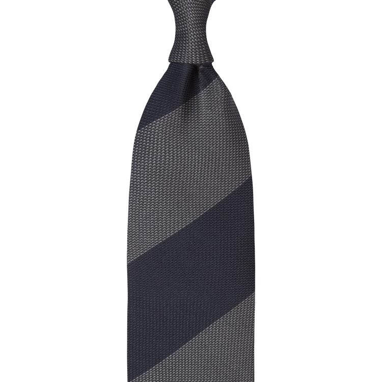 cravate à rayures en grenadine de soie garza fina Grise / Bleue marine