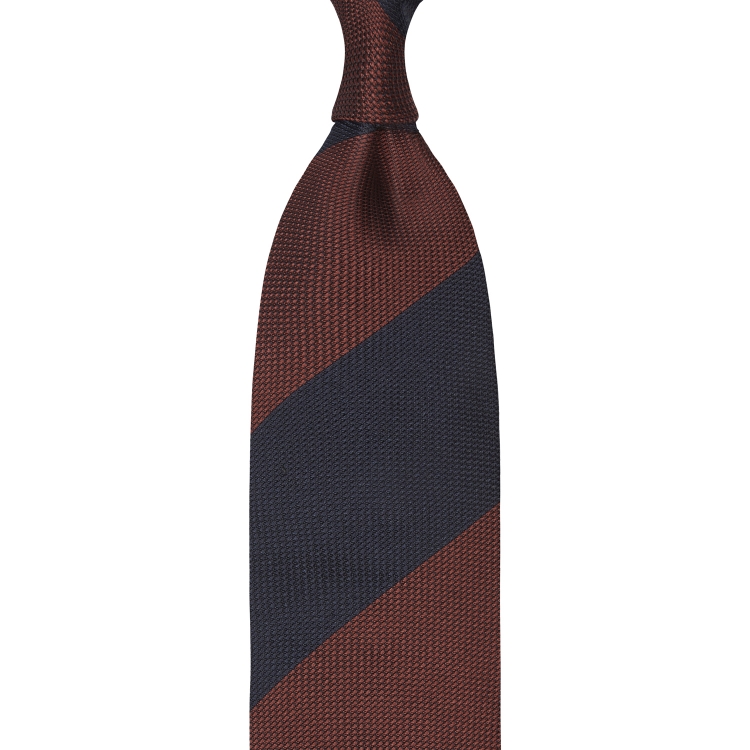 cravate à rayures en grenadine de soie garza fina rouille / bleue marine