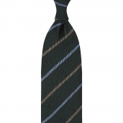 Cravate pur cachemire verte rayée bleu clair et marron clair, roulée à la main