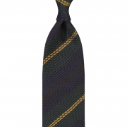 cravate à rayures multiples en grenadine de soie garza grossa - vert / moutarde / bleu marine / marron
