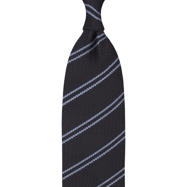 cravate à rayures en grenadine de soie garza grossa - bleu marine / bleu ciel