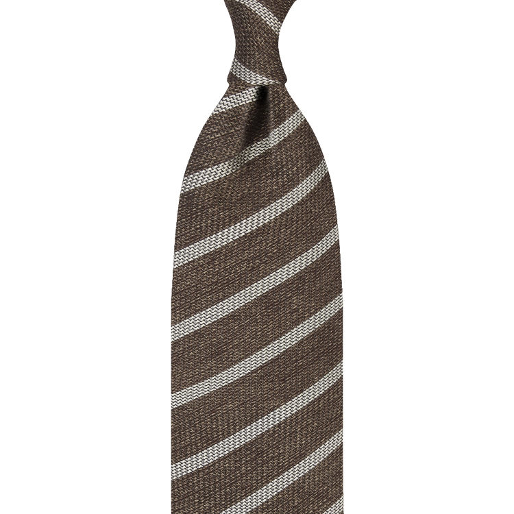 cravate à rayures en grenadine - Marron / Beige