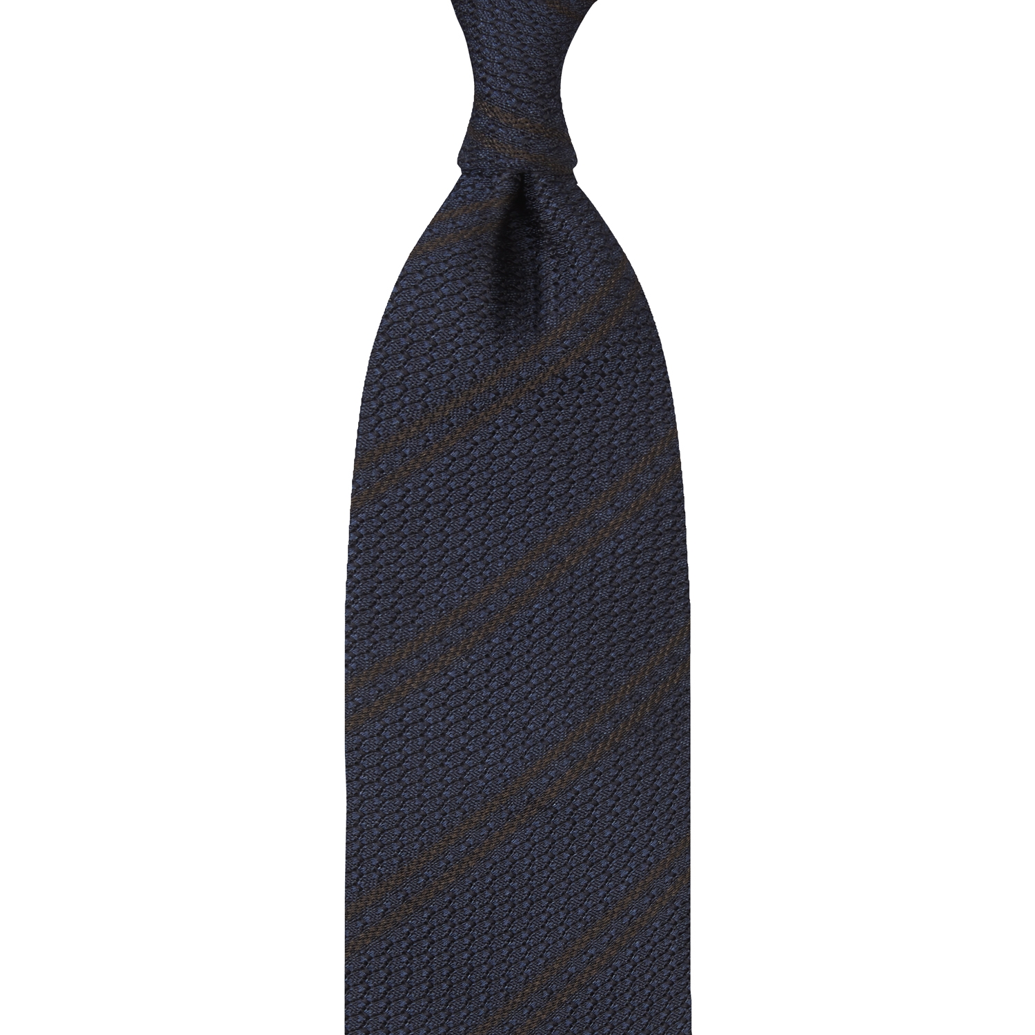 cravate à rayures en grenadine de soie garza grossa - bleu marine / marron