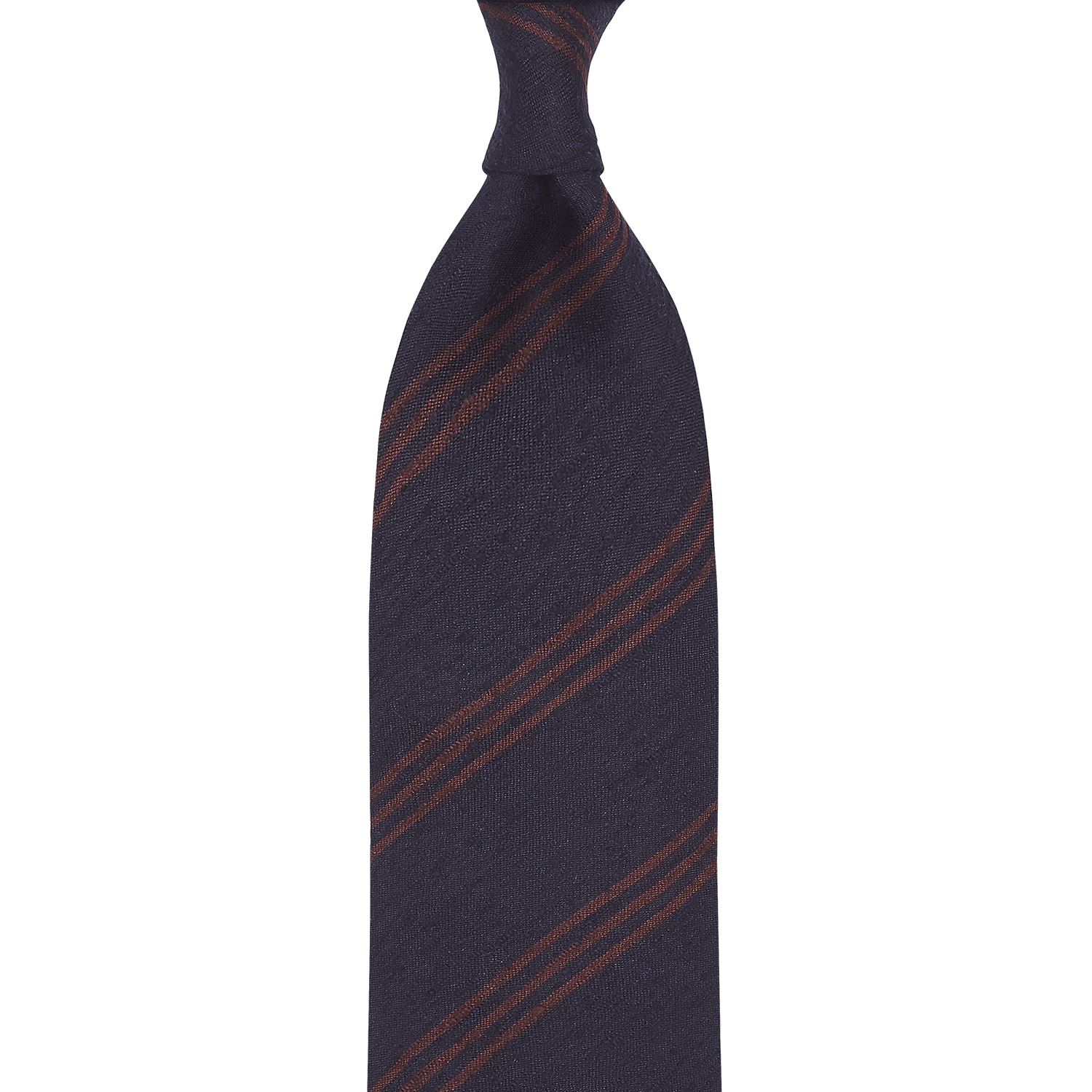 Triple Stripe Shantung Grenadine Handrolled Tie - Navy & Brown