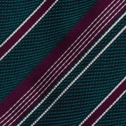 Cravate à rayures en grenadine shantung – Bleu turquoise / Bordeaux / Blanc