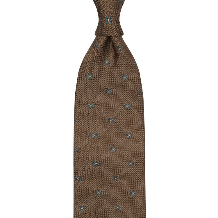 cravate classique à motifs floraux en grenadine de soie marron