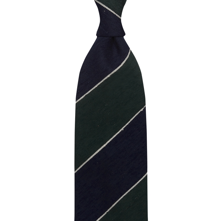 cravate à pois en shantung de soie vert / bleu marine / blanc