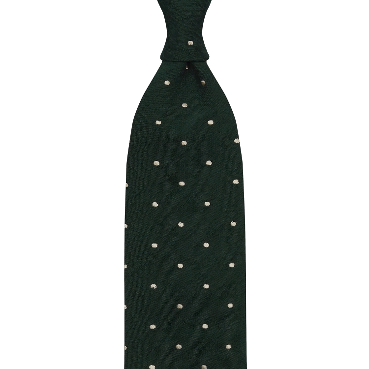CLASSIC POLKA DOT SHANTUNG TIE – FOREST GREEN