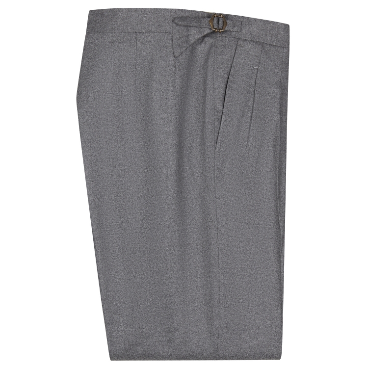 SSM-TR5 - Pantalon gris à double pinces inversées - taille semi-haute - Mélange Cachemire/Laine @Loro piana
