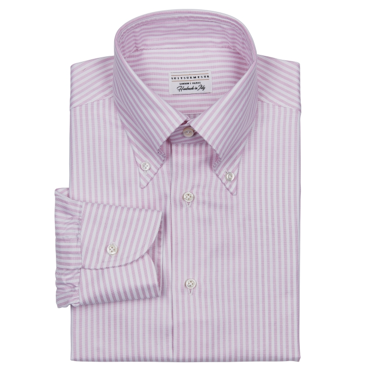 Chemise Oxford à rayures roses fines et col bouton