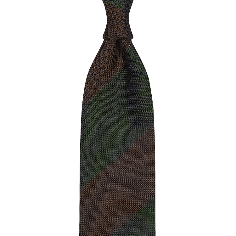 cravate à rayures en grenadine de soie garza fina marron / vert forêt