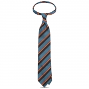 cravate club en soie à rayures bleu sarcelles, marron et bleu mer