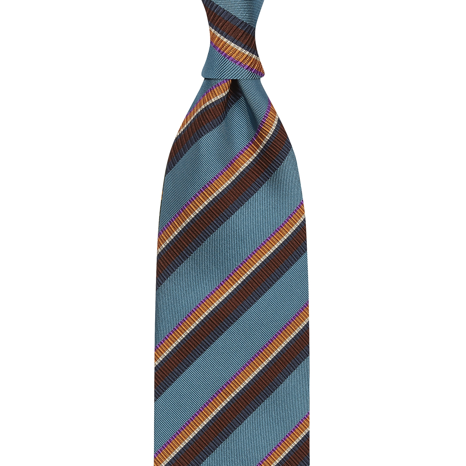 Opinie ziarist a retrage  cravate club en soie à rayures bleu sarcelles, marron et bleu mer -  Suitsurmesur