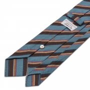 cravate club en soie à rayures bleu sarcelles, marron et bleu mer
