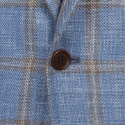 SSM13 - Check Patterned Light Blue/Brown Sport Single Breasted Neapolitan Jacket - Scabal Wool, Silk, Linen Hopsack Weave