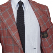 SSM13 - Check Patterned Rose / Light Blue Sport Single Breasted Neapolitan Jacket - Scabal Wool, Silk, Linen Hopsack Weave