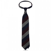 cravate à rayures en grenadine de soie garza grossa - Bleu marine, Bordeaux et Gris