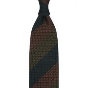 cravate à rayures en grenadine de soie garza grossa - Vert forêt, Rouille et Olive