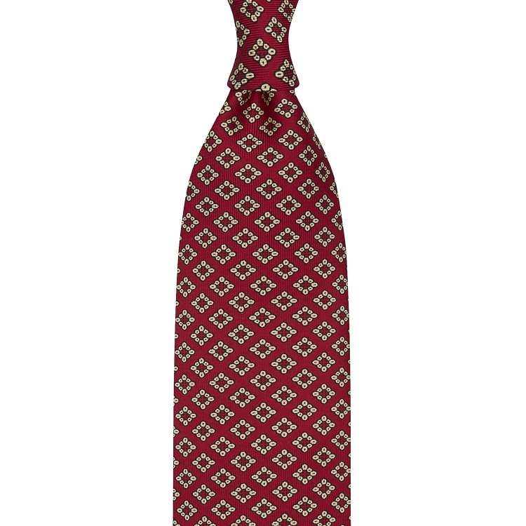cravate à imprimé diamant en soie rouge et miel