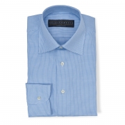 Chemise à carreaux bleus (col demi-italien) - Tissu 100% coton Canclini