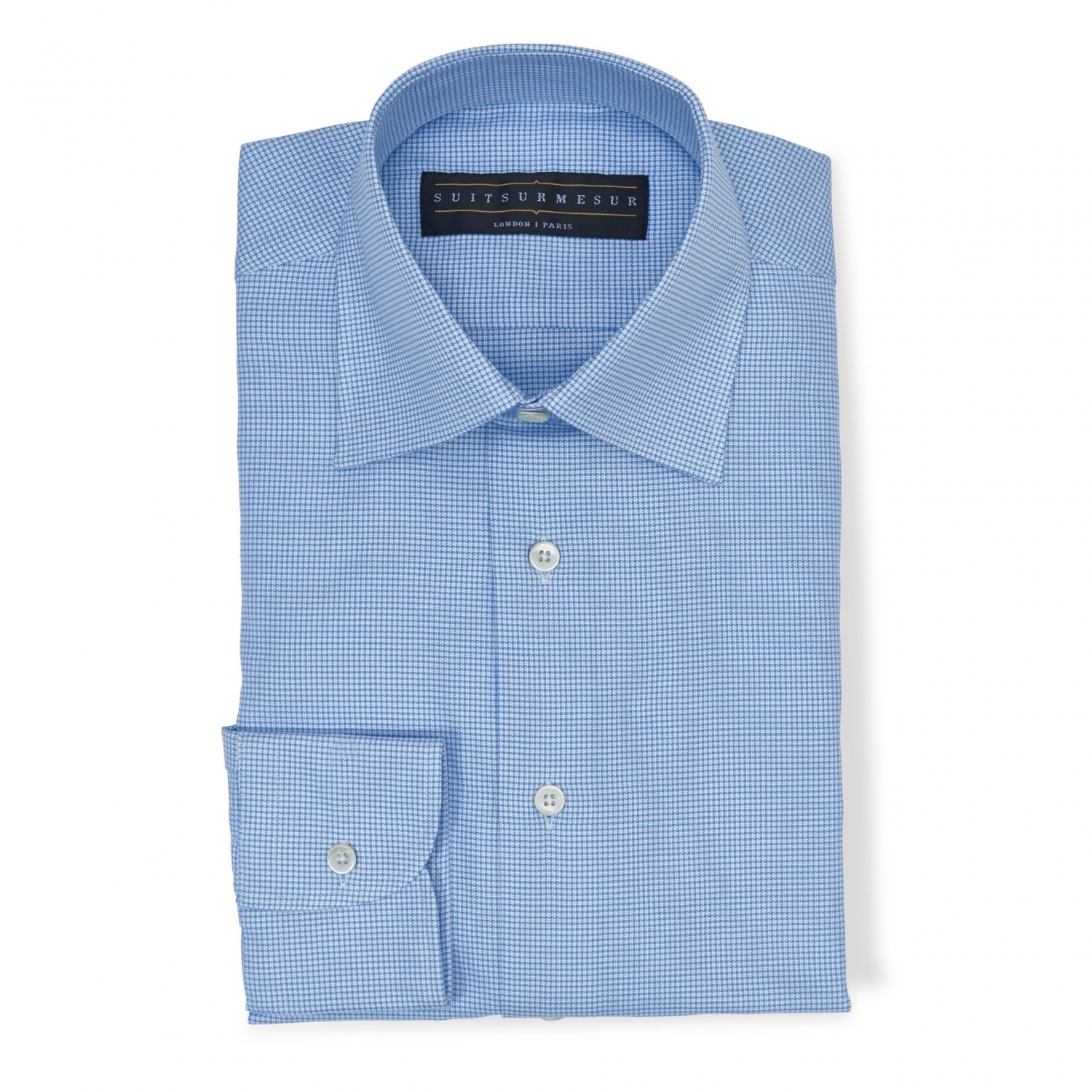 Blue check (half Italian collar) shirt - 100% cotton Canclini fabric