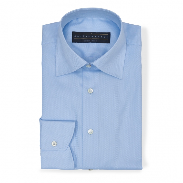 Solid Birdseye light blue (half Italian collar) classic shirt - 100% cotton Thomas Mason fabric