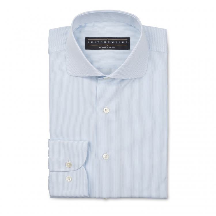 Light blue stripe poplin (half Italian collar) shirt – 100% cotton Canclini fabric