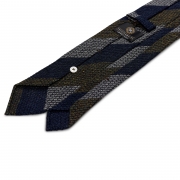 cravate rayée en grenadine de soie donegal – grise / bleu marine / kaki
